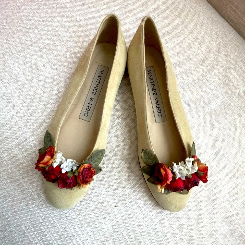 Martinez Valero Suede Flats with Decorative Embellishments